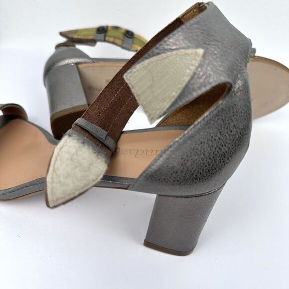 Sundance Leather Sandals Womens 10 EU 41 Pewter High Block Heels Ankle Straps - Picture 10 of 12